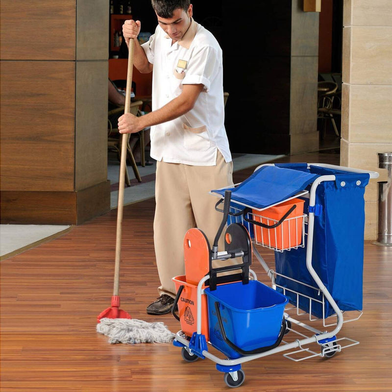 HOMCOM Professioneller Reinigungswagen mit Moppressel und 4 Eimern, Blau Orange, B/H/T: 93 x 97 x 80 cm - Bild 4
