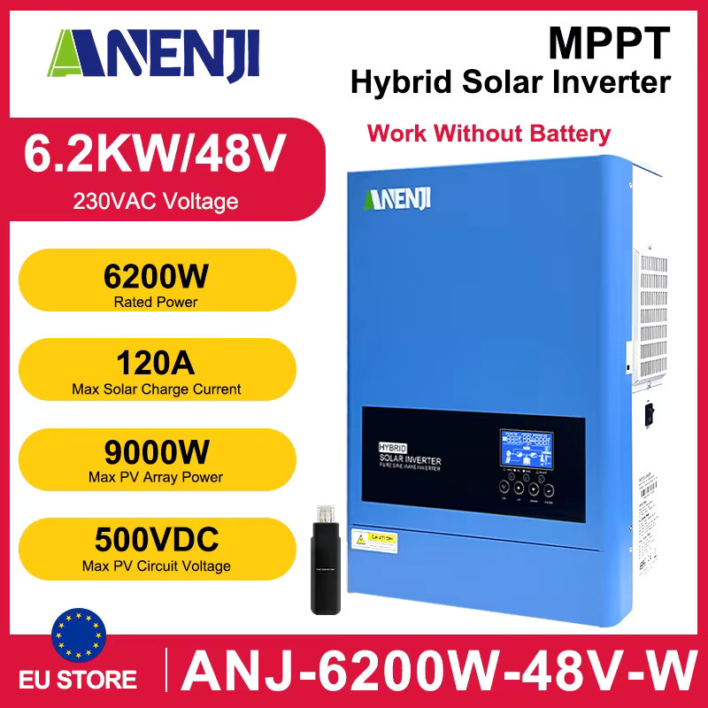 ANENJI Hybrid-Solarwechselrichter mit reiner Sinuswelle und WIFI MPPT für PV-Solarmodule, 24V 220V, Blau - Bild 5