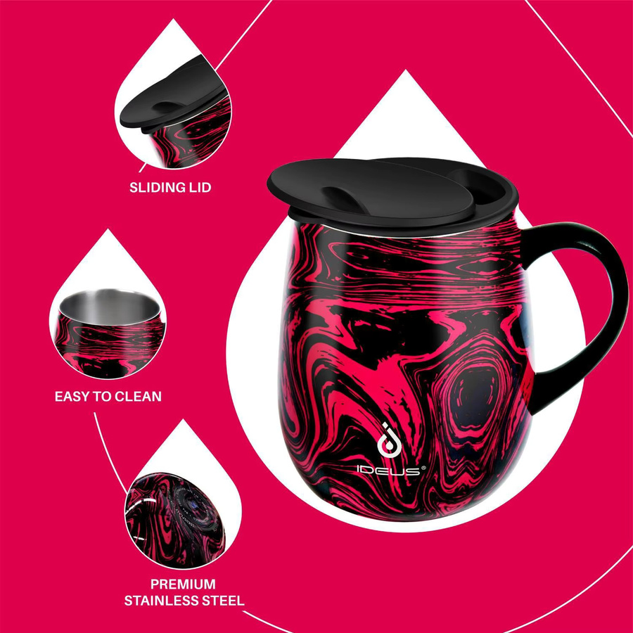 Ideus Isolierter Kaffeebecher aus Edelstahl mit Griff und Deckel, doppelwandig, Blau/Mehrfarbig, 473 ml - Bild 2