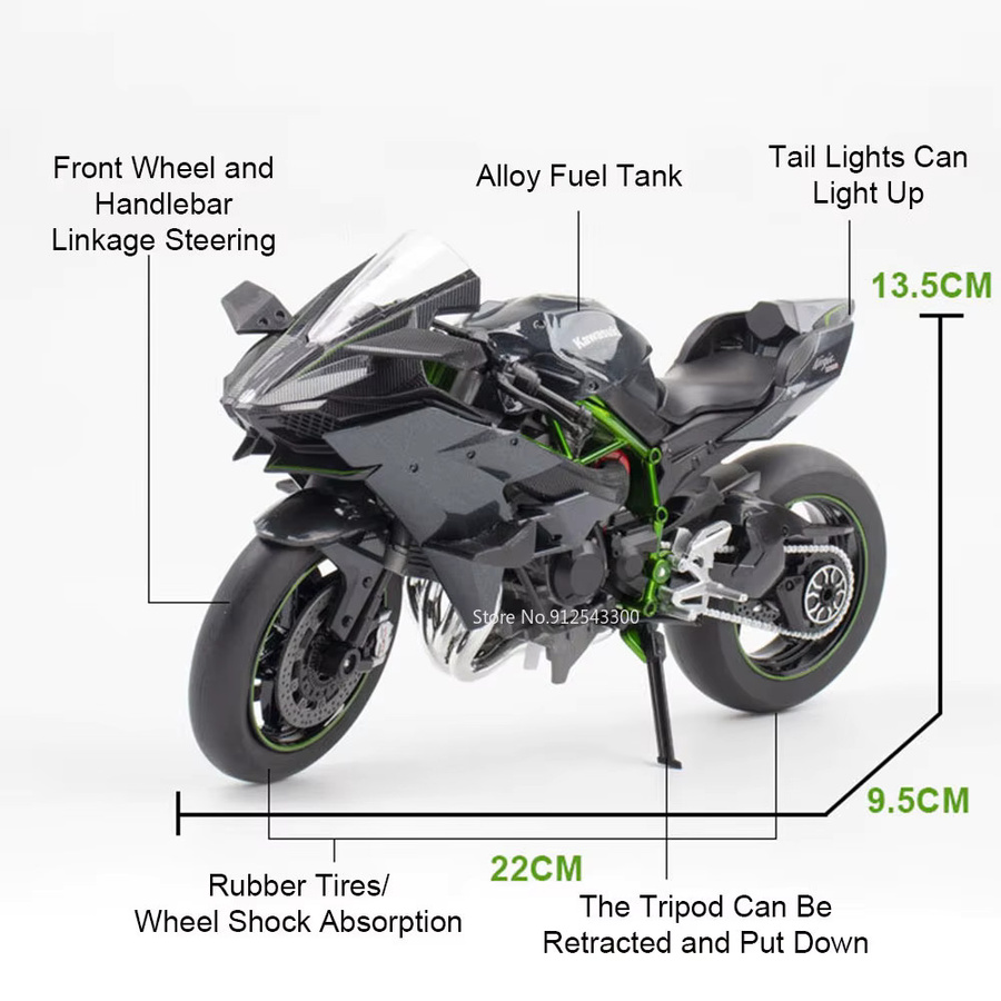 MAKEDA H2R 1199 Motorradmodell, Maßstab 1:9, mit Sound und Licht - Bild 2
