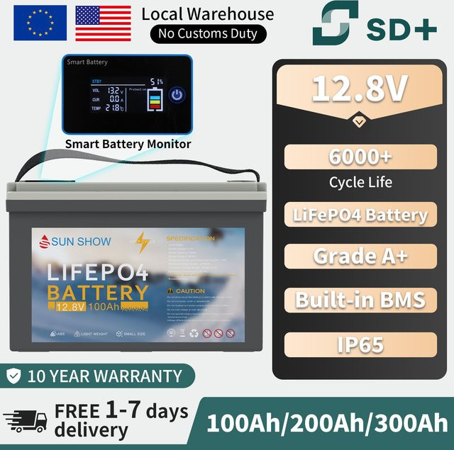 SANDISOLAR 12,8 V 100 Ah LiFePO4 Lithium-Akku mit Bluetooth und BMS, IP65 Deep-Cycle-Akku für Wohnmobile, Wohnwagen und Boote - Bild 1