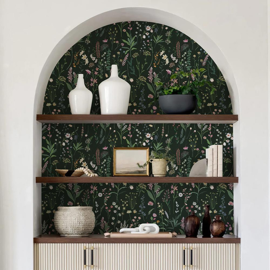 Selbstklebende PVC-Tapete von Supermarket GO mit grünem floralem Frühlingsmuster und Blättern, wasserdicht, Breite: 44 cm, Länge: 300 cm - Bild 2