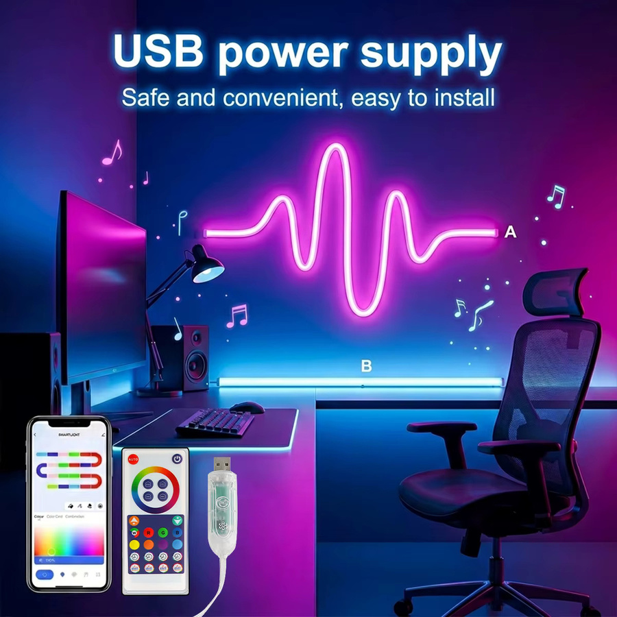 Tuya RGBIC LED Neon-Lichtstreifen Multicolor, wasserdichter flexibler LED-Streifen mit USB-App-Fernbedienung für deine Heimdekoration - Bild 2