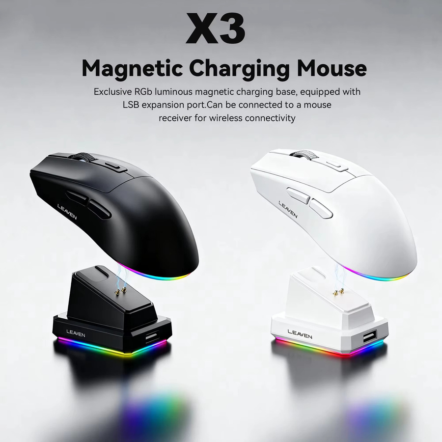 NexusClick X3 Dual-Mode Bluetooth-Maus mit RGB-Beleuchtung, 1600 DPI, ergonomisches Design und magnetische Ladestation, Schwarz - Bild 5