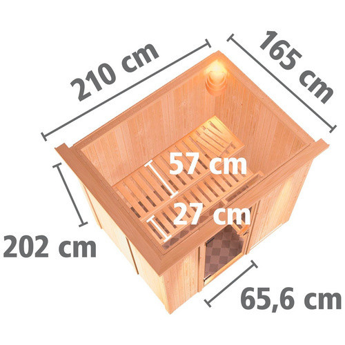 Karibu Sauna Kothla in Beige mit 9 kW Bio-Kombi-Saunaofen und externer Steuerung für 3 Personen, B/T/H: 202 x 165 x 210 cm - Bild 2