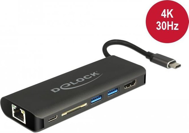 Delock USB-C Dockingstation mit HDMI, USB-A und GigE Ethernet in Anthrazit/Schwarz - Bild 1