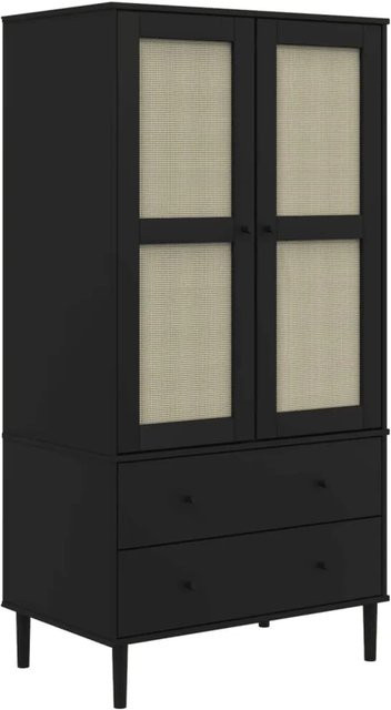 vidaXL Kleiderschrank SENJA in Rattan-Optik mit integrierten Schubladen, Schwarz, B/T/H: 90 x 55 x 175 cm - Bild 1