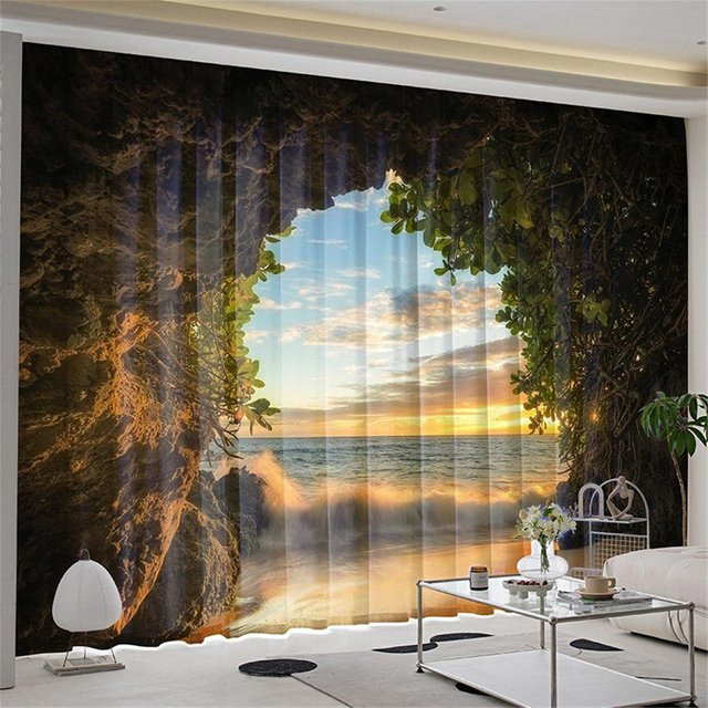 Yiran Furniture Vorhänge mit Natur-Wald-Motiv, 2er-Set, Mehrfarbig, Breite: 50 cm, Höhe: 160 cm - Bild 1