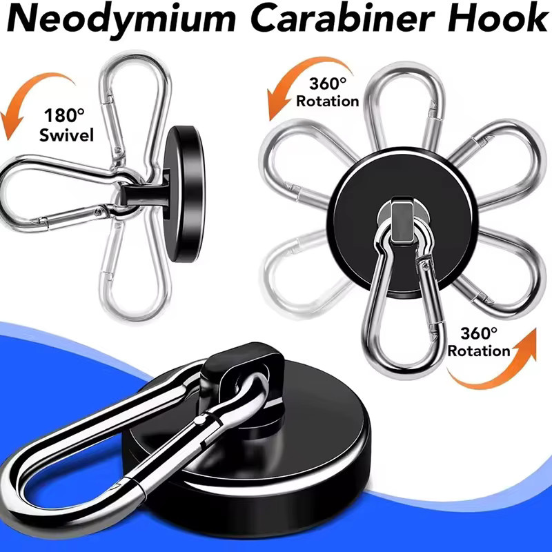 Mognot Magnetische Neodym-Haken mit drehbarem Karabiner in Schwarz-Silber für Küche, Garage und Kühlschrank - Bild 2