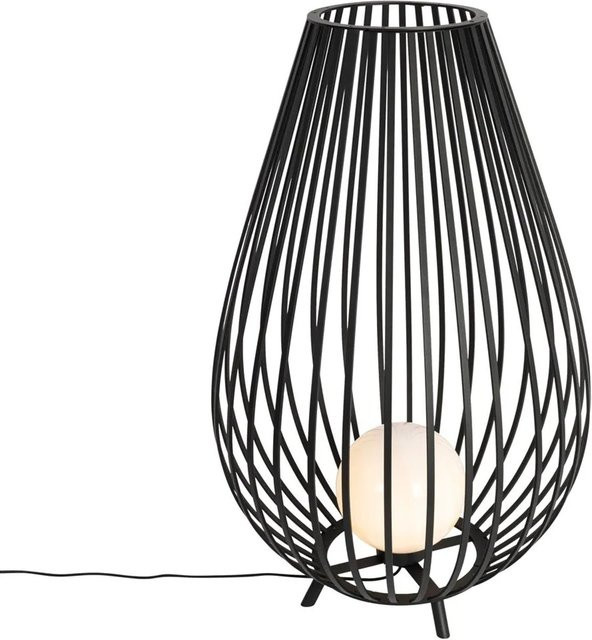 QAZQA Design-Stehleuchte Angela Schwarz aus Stahl mit Opalglas, dimmbar, IP44, Höhe: 110 cm - Bild 1