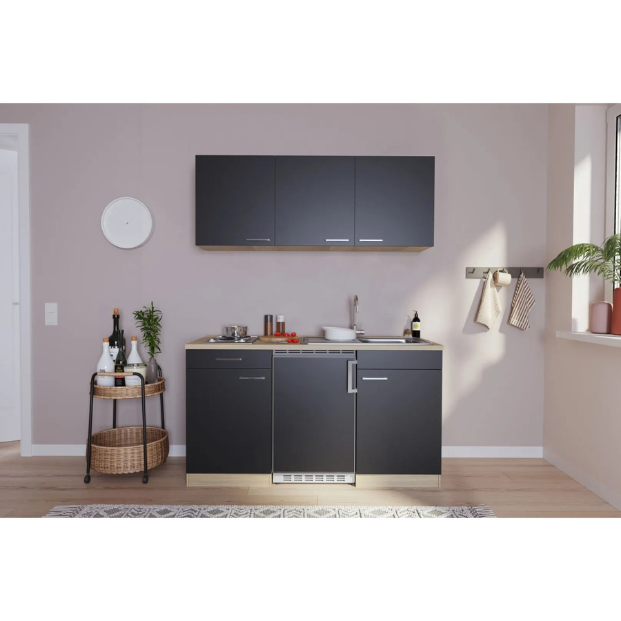 Respekta Singleküche Modern in Schwarz Matt mit Einbaugeräten B/H/T: 150 x 200 x 60 cm - Bild 2