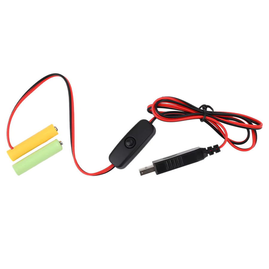 Aideepen Universal USB Netzteil als AA und AAA Batterie Ersatzkabel mit Schalter in Schwarz - Bild 2