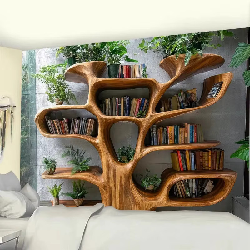 VIKAMA Wandteppich mit Baum- und Pflanzenmotiv in Braun für dein Wohnzimmer oder Schlafzimmer - Bild 2