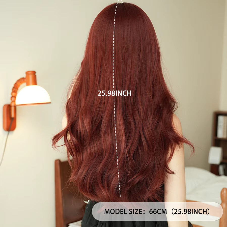 7JHH WIGS Perücke, lange gewellte Kunsthaarperücke, weinrot, Damen - Bild 3