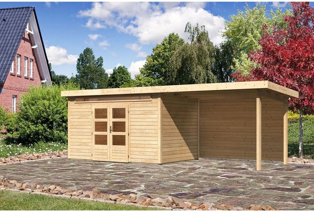 Karibu Holz-Gartenhaus Kumla 7 mit Pultdach in Natur, Unbehandelt, B/T: 360 x 240 cm - Bild 1