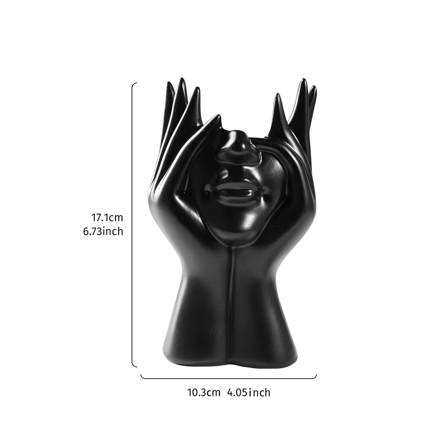 Moderne Haushaltsvase aus Harz mit doppeltem Handgesichtsdesign in Schwarz - Bild 3