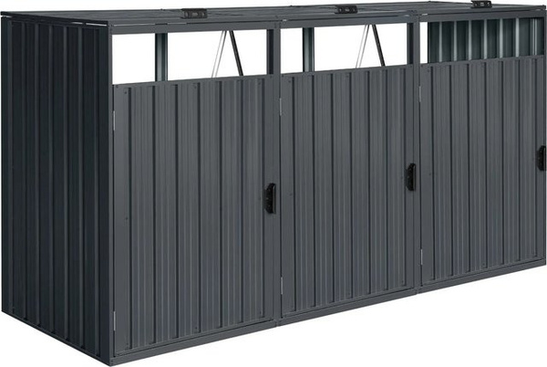 Axi Mülltonnenbox Owen aus verzinktem Stahl für 3 Mülltonnen, Anthrazit, B/H/T: 80 x 122 x 240 cm