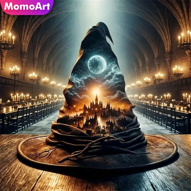 Momoart Diamond Painting Set Landschaft mit Schloss und Mond Motiv als DIY Kreuzstich Kit in Multicolour - Bild 1