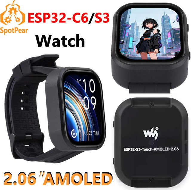 Spotpear ESP32-C6 Development Board mit 2,06 Zoll AMOLED Touch Display und DeepSeek AI Voice Chat in Schwarz - Bild 1