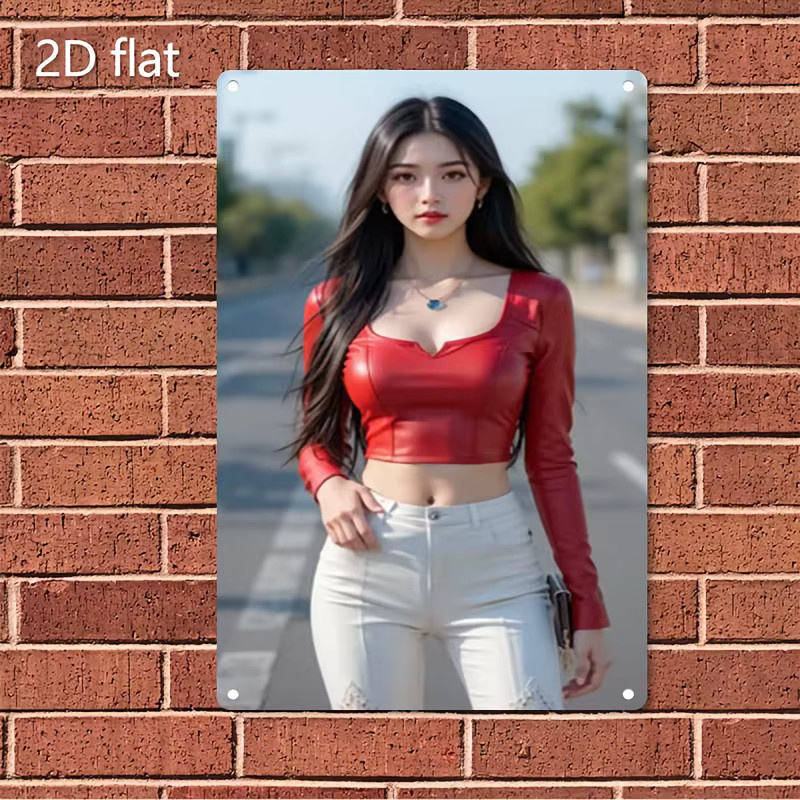 HELLOYOUNG Vintage Metallschild Wandkunst mit rotem Porträt einer koreanischen Schönheit für dein Home Cafe oder Bar Dekor - Bild 2