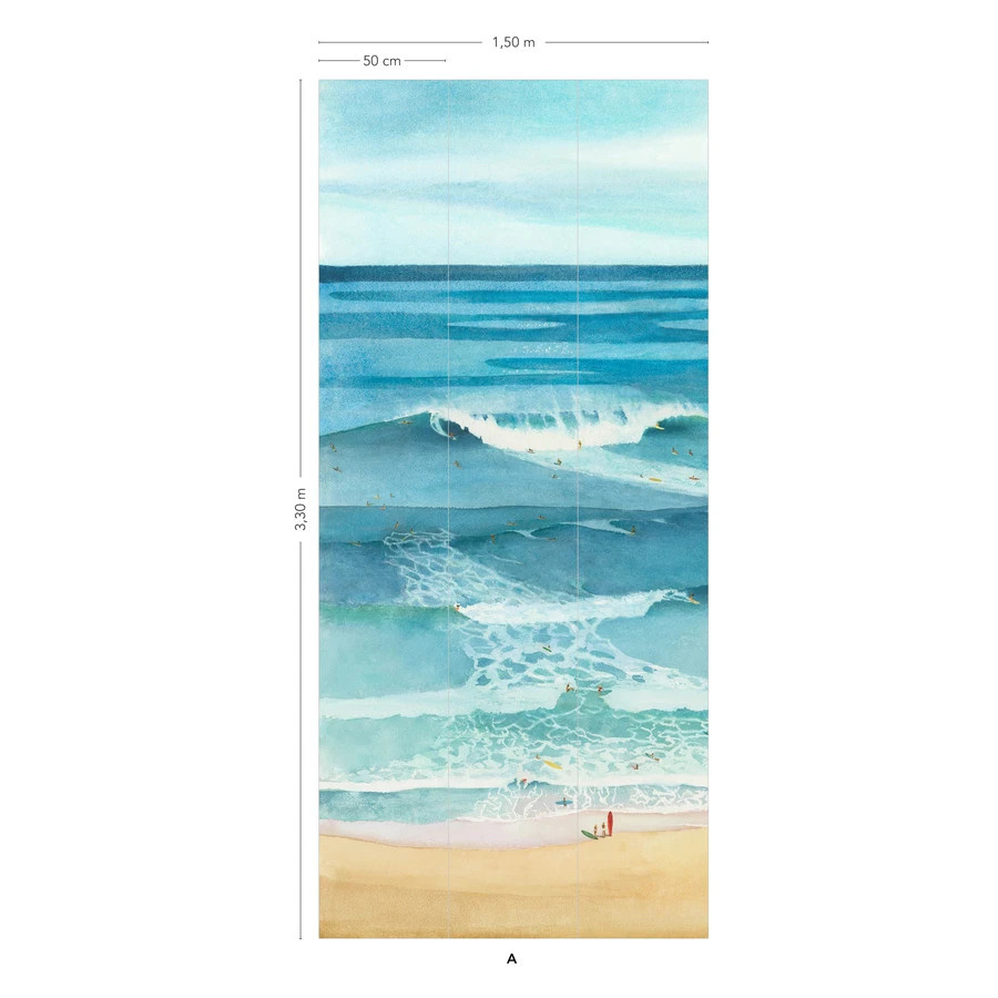 Isidore Leroy Mural Surf Guethary Wandtattoo in Blau, Gelb und Multicolour im maritimen Sommer-Design - Bild 1