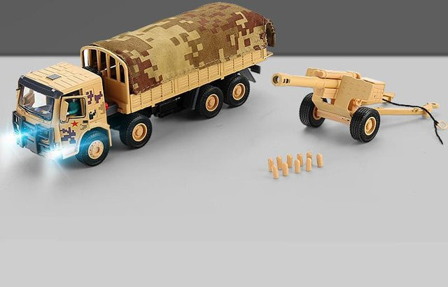 Linyi toy car Taktisches LKW-Panzerfahrzeug Modell, 1:50, Metall, mit Licht und Sound, beige, ab 14 Jahren - Bild 1