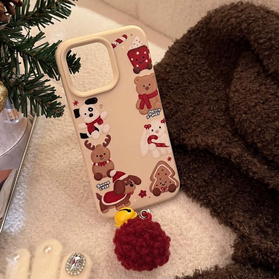 MUQGEW Handyhülle mit süßem Cartoon-Weihnachtsdesign und Treibsand-Effekt für iPhone 16 15 14 13 12 Pro Max, inklusive Plüsch-Anhänger, mehrfarbig - Bild 4