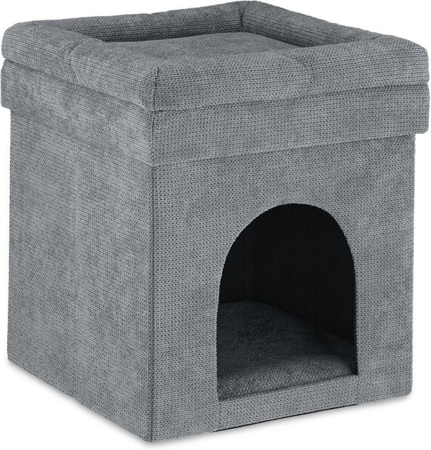 Relaxdays Katzenhöhle Hocker in Grau mit Kissen aus Polyester und Schaumstoff, B/T/H: 42 x 38 x 38 cm - Bild 1