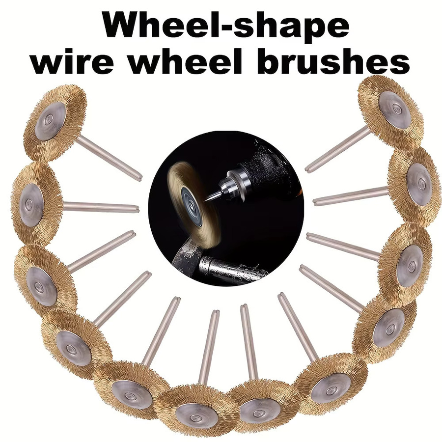 NEWONE Messing und Stahl Drahtbürsten Polierräder Set in Gold für rotierende Werkzeuge, 3 mm (1/8 Zoll) - Bild 2