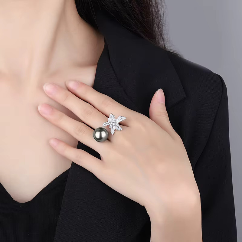 Huitan Hei Ringe, Perle, Silber, Damen - Bild 3