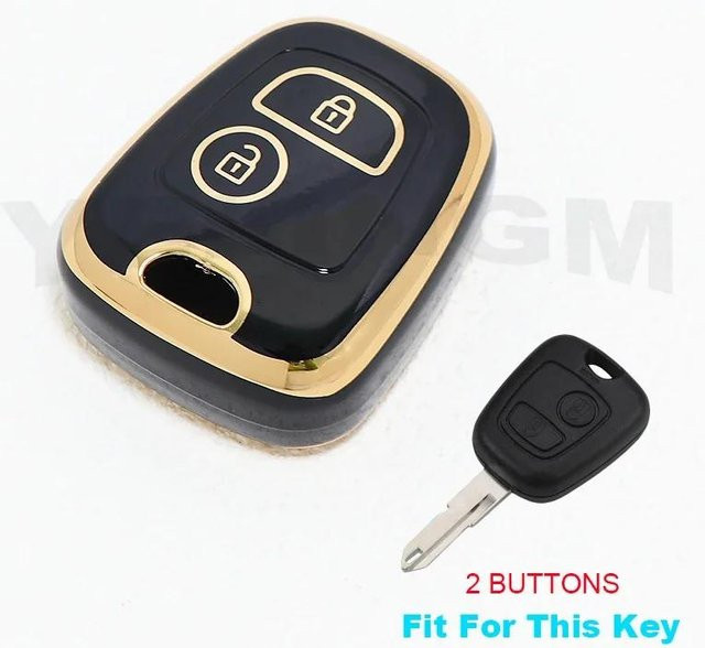 YELINGM TPU Schlüsselhülle für Peugeot 107 206 207 307, Citroen C1 C2 C3 C4 und Toyota Aygo, Schwarz - Bild 1