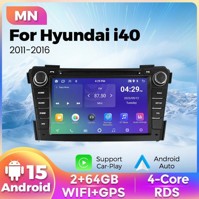 MEKEDE NAVIFLY Android 15 Autoradio Multimedia System für Hyundai i40 2011-2019 mit 2 GB RAM, 64 GB Speicher, Bluetooth und drahtlosem CarPlay in Schwarz - Bild 1