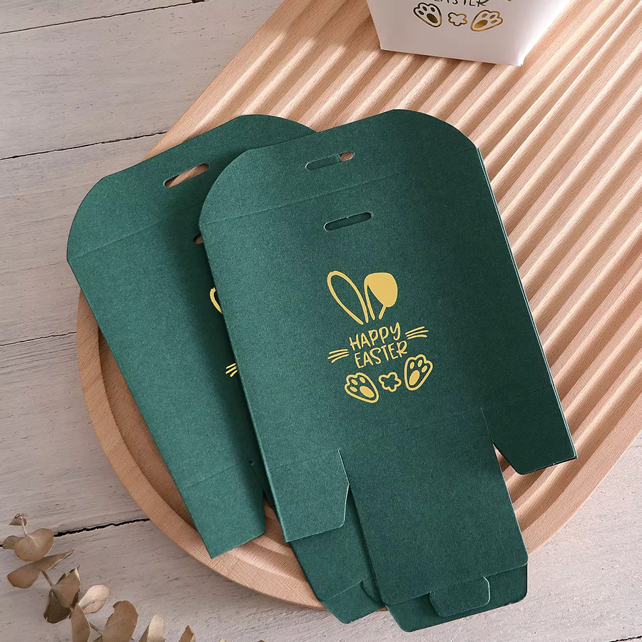 5 Stück Mini-Geschenkboxen für Ostern mit Hasen- und Pfotenabdruck in Grün und Goldfolie - Bild 2