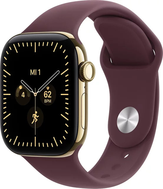 Apple Watch Series 12 GPS + Cellular, 42mm, Radiant Gold Titanium Case mit Burgundy Sport Band, S/M - Bild 1