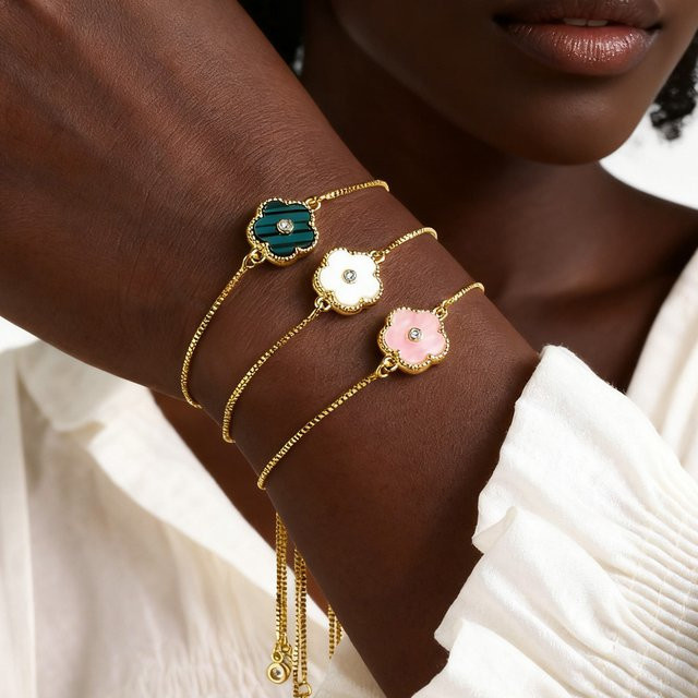 Meaeguet Armband Edelstahl, Blatt Blume, Zirkonia, Gold, Damen - Bild 1