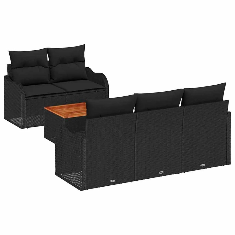vidaXL Garten-Sofa-Set 6-teilig aus Polyrattan in Schwarz mit Lounge-Sesseln, 3-Sitzer-Sofa, Couchtisch und Polsterkissen für Garten, Balkon oder Terrasse - Bild 2