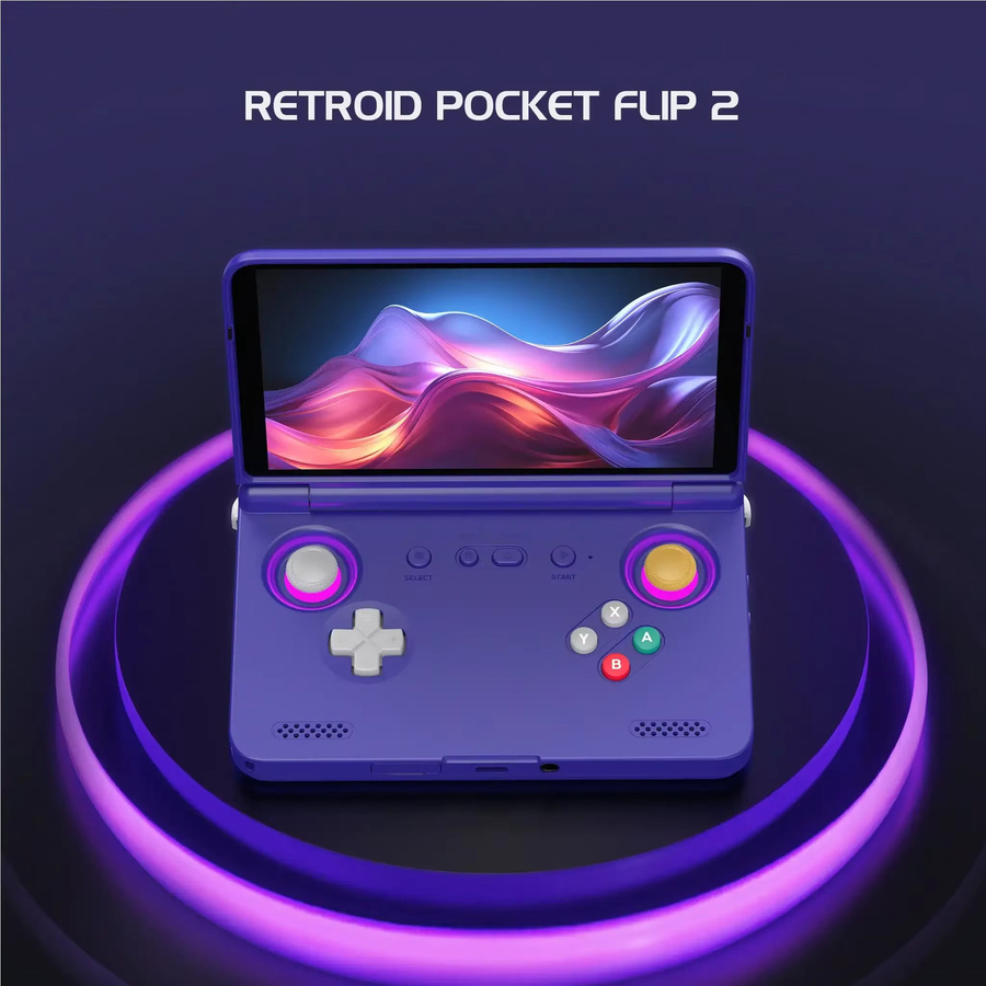 Retroid Pocket Flip2 Handheld-Spielkonsole in Lila mit 5,5-Zoll AMOLED-Display und MediaTek Dimensity 900 Prozessor - Bild 3