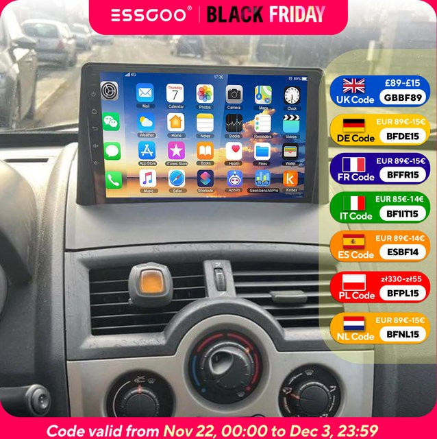 ESSGOO Android 15 Autoradio für Renault Megane 2 (2002-2009) mit Carplay, Android Auto, GPS und WIFI in Schwarz - Bild 1
