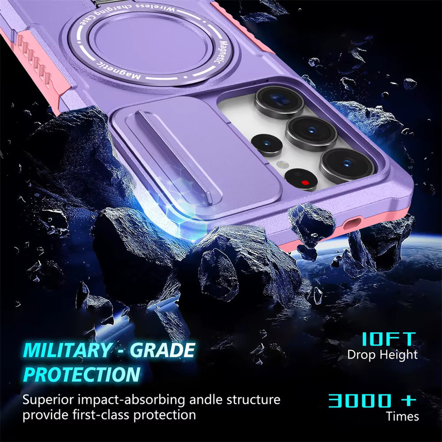 Hybrid-Rüstungshülle für Samsung Galaxy S26 S25 S24 S23 S22 Ultra Plus FE mit magnetischer Autohalterung und kabelloser Ladefunktion in Pink oder Purple - Bild 5