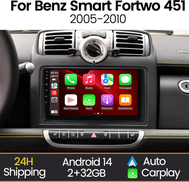 MEKEDE Drahtloses CarPlay und Android Auto Autoradio mit GPS-Navigation für Mercedes Benz und Smart Fortwo 451, 2 DIN, Schwarz - Bild 1