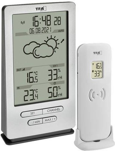 TFA Dostmann XENA 35.1162 Funk-Wetterstation in Silber mit 12 bis 24 Stunden Vorhersage - Bild 1