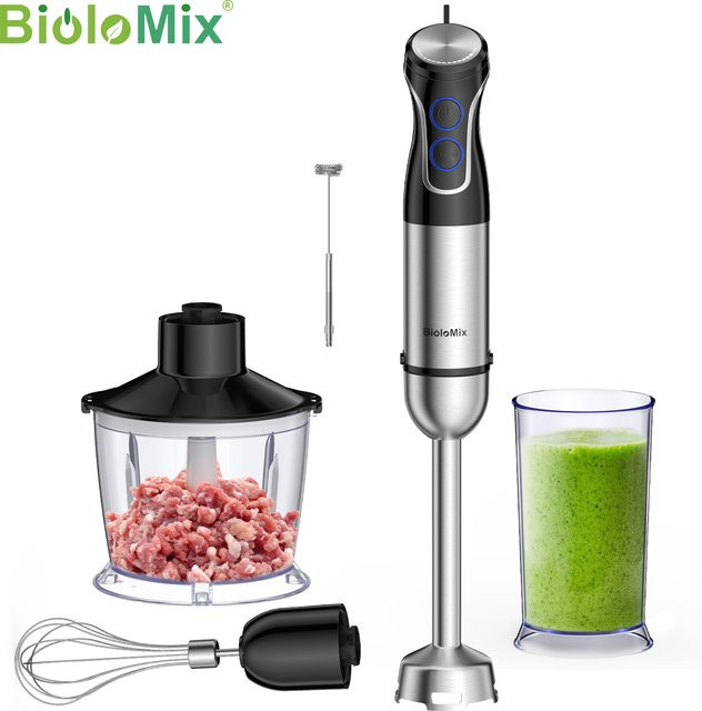 BioloMix 5-in-1 Stabmixer mit 1500W in Weiß und Silber mit Edelstahlklingen - Bild 1