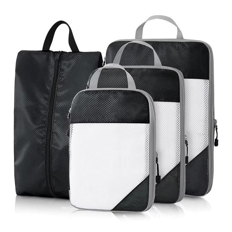 JETTING Reise-Kompressionstaschen Set aus Mesh und Stoff, Schwarz, 3er-Set oder 5er-Set zur Kleideraufbewahrung und als Reise-Organizer - Bild 4