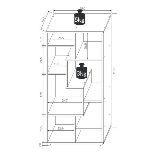 VCM Standregal Lanisa aus Holzwerkstoff in Grau, B/H/T: 58 x 116 x 20 cm - Bild 3