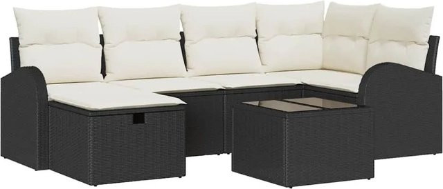 vidaXL Gartenmöbel Set aus Poly-Rattan in U-Form, 7-teilig mit Kissen und Tisch, Schwarz und Beige - Bild 1