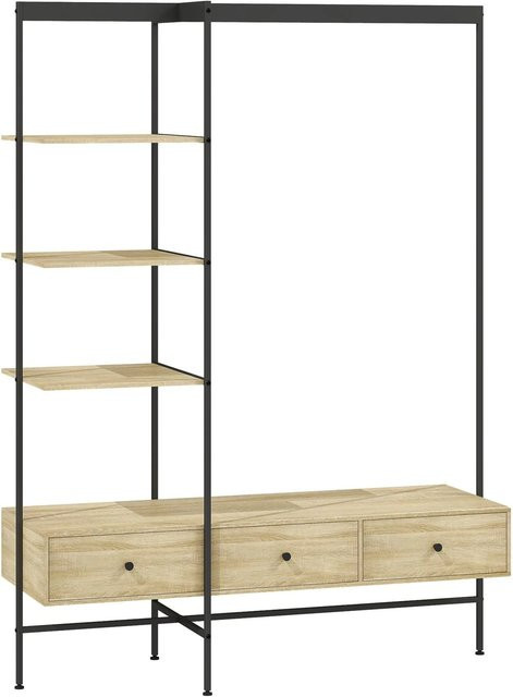 HOMCOM Hall Tree mit Sitzbank aus Metall und Spanplatte in Eiche, B/T/H: 135 x 48 x 180 cm - Bild 1