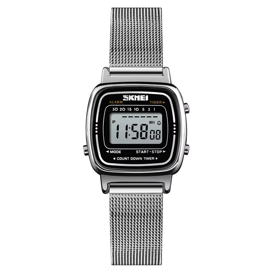 SKMEI Digitaluhr, Edelstahl, Milanaise, Schwarz, Silber, Damen - Bild 1