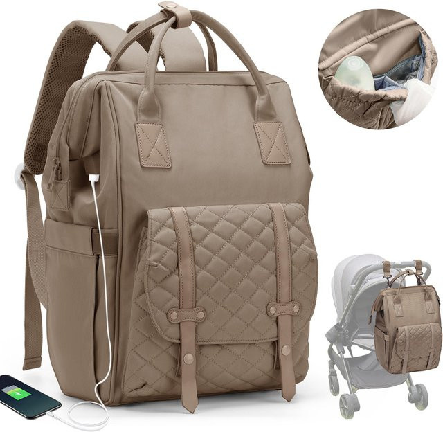 Multifunktionale Baby-Windeltasche als Rucksack in Beige mit großem Fassungsvermögen und wasserdichtem Material - Bild 1