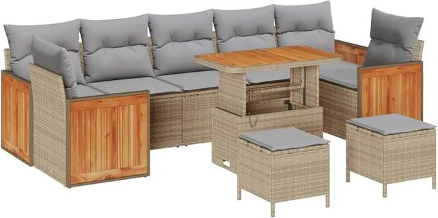 vidaXL Gartensofa-Set aus Poly-Rattan mit 13-teiligen Kissen in Beige und Hellgrau - Bild 1