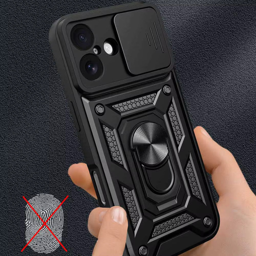 Stoßfeste Rüstungshülle mit Autohalterung und Kameraobjektivschutz für iPhone 17 5G in Schwarz von CYYWN - Bild 3